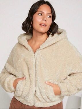 SHEIN Plush Sherpa Zip Jacket - Cream